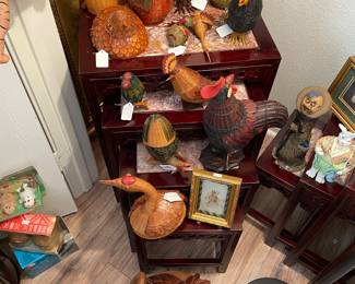 Rosewood Ornate Carvings Marble Top Nesting Tables Two Sets of Four Each
