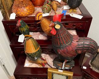 Rosewood Ornate Carvings Marble Top Nesting Tables Two Sets of Four Each, 