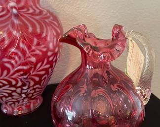 Fenton Cranberry Opalescent Daisy & Fern Ruffle Top Vase