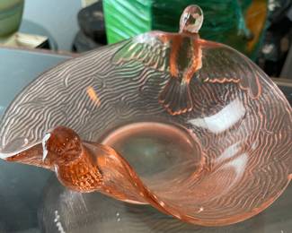 Fenton Pink Depression Glass Bowl Sparrow Flying Birds 1930's