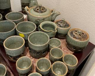 Rosewood Ornate Carvings Marble Top Nesting Tables Two Sets of Four Each