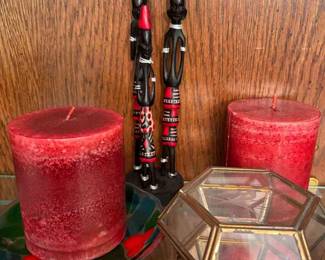 African Maasai Tribe Family Statue, Candles, Glass Plate Jewelry Holder