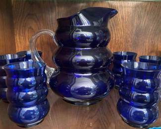 Dunbar Glass Cobalt Blue Aramis 7 pc Beverage set 