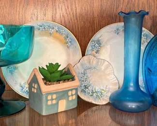 Nippon Plates Blue Glass Complementing Pieces