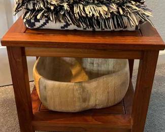 Teak Side Table With Carved Wood Bowl