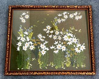 1960s Floral Daisies Crewel Embroidery