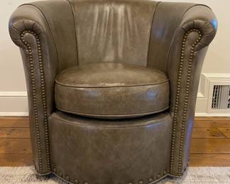 Arhaus Faux Leather Giles Swivel Bucket Chair With Nailhead Accent
