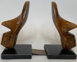 Pair Of Krentler Brothers Wood Shoe Forms Mounted As Book Ends, Mid-20th Century

