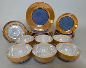 19 Piece Vintage Hand Painted Lusterware Demitasse Set, Japan Banded
