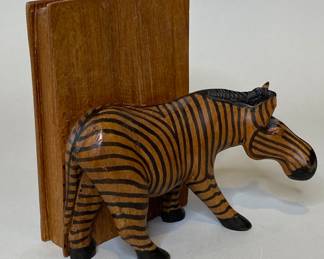 Single Hand Carved And Painted Wood Zebra Book End (1)

