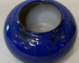 Cobalt Blue Glazed Stoneware Bowl, Signed
