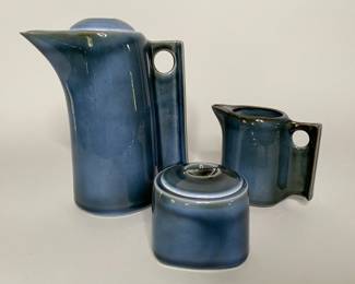 Mid Century Style Virebent Porcelain Coffepot, Sugar Bowl And Creamer, France
