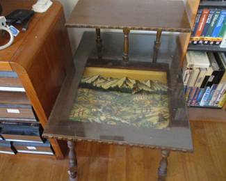 Inlaid Wood Carved Mid Century End Tables, Set of 2