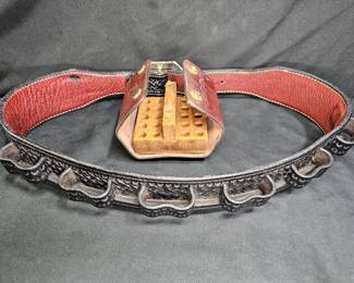 Leather/Wood Bullet Holder & Leather Ammo Belt