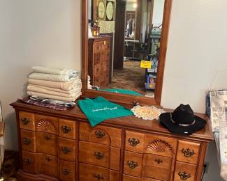 Beautiful solid wood sculptured front dresser & mirror