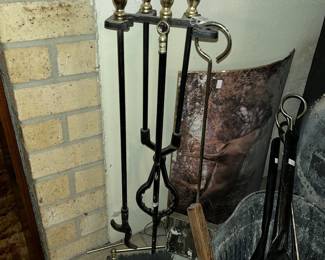 Fireplace tool set w/ brass handles