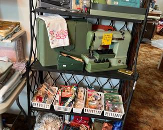 Small baker's rack full of sewing items!