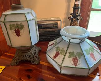 ANtique oil lamp base & shade - needs burner