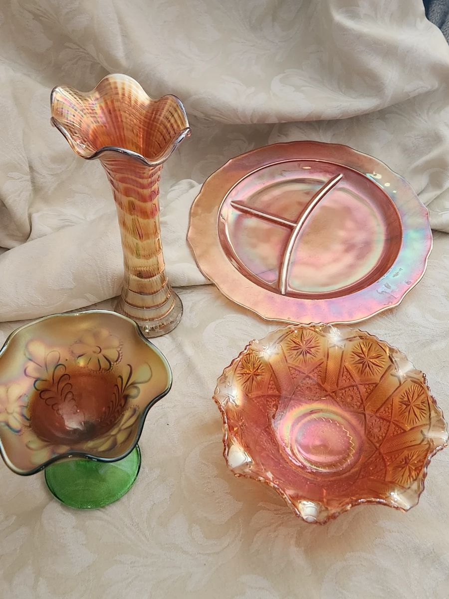 Carnival glass pieces