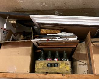 Large amount of bottles, coke wooden trays, etc...