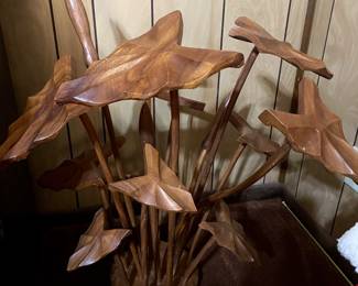 Mid Century Wood Leaf Sculpture 