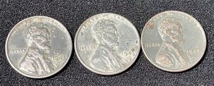 3 Steel Pennies 1943 No Mint Mark
