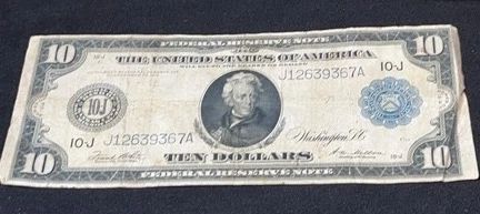 1914 United States Of America $10 Dollar Blue Seal Note
