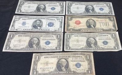 1928-1935 Blue & Red Seal $1, $2 & $5 Dollar Silver Certificates
