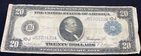 1914 United States $20 Dollar Blue Seal Federal Reserve Note
