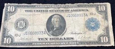 1914 United States $10 Dollar Federal Reserve Blue Seal Note
