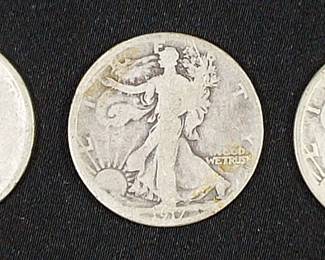 (3) 1917 US Walking Liberty Half Dollar Silver Coins
