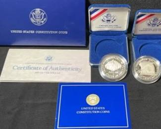 2 United States Silver Constitution Coins * 1987 US Mint Dollar

