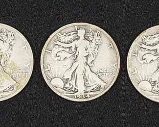 (3) 1934 US Walking Liberty Half Dollar Silver Coins
