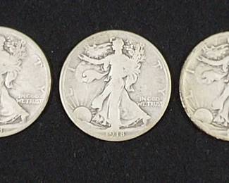(3) 1918 US Walking Liberty Half Dollar Silver Coins
