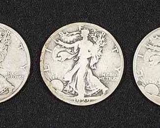 1928 (1) & 1929 (2) US Half Dollar Silver Coins * Walking Liberty
