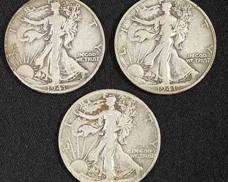 (3) 1941 US Walking Liberty Half Dollar Silver Coins

