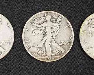(3) 1936 US Walking Liberty Half Dollar Silver Coins
