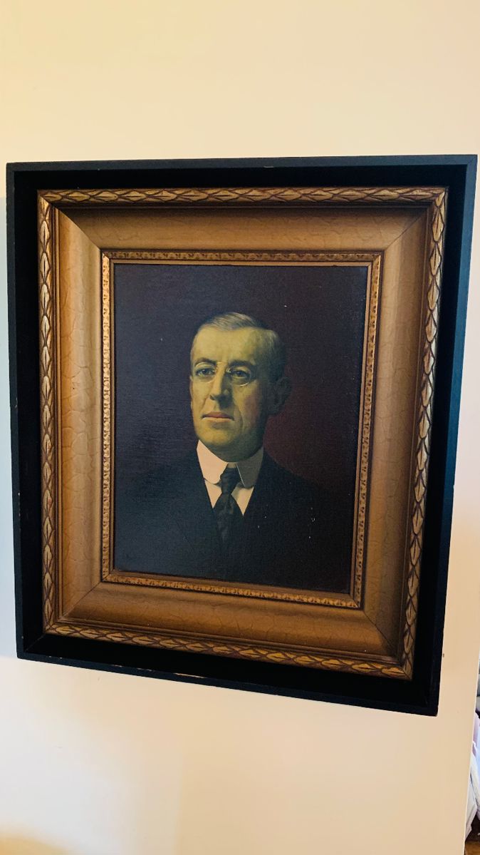 Wonderful oil on canvas of Woodrow Wilson by A Necker. 