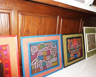 Several Vintage Framed Mola Art Textiles - Panama