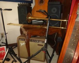 Musical instruments, oh, and a trombone.