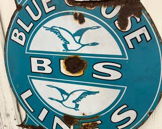 RARE 1920s Blue Goose BUS LINES Transportation PORCELAIN Sign