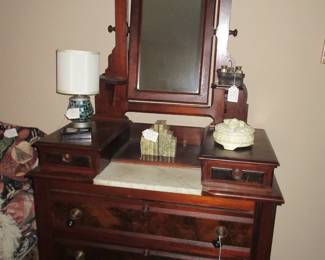 Antique Dresser, marble top attached mirror