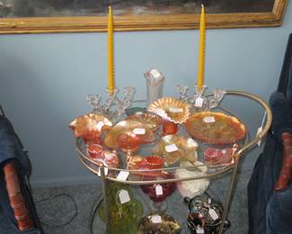 Tea Cart with Carnival Glass