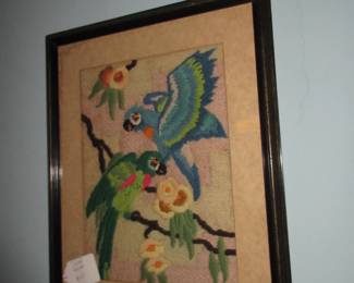 Crewel work of parrots