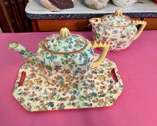 Chintz Pattern Two Tea Pots and Tray