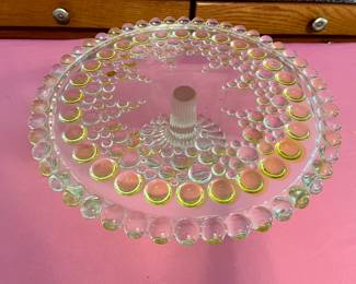 ARE ART DECO WALTHER & SOHNNE OPTIC DEPRESSION GLASS & CHROME CAKE STAND