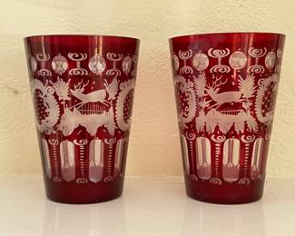 Bohemian ruby cut to clear vases