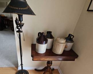 Antique Game Table, Crocs, And Floor Lamp