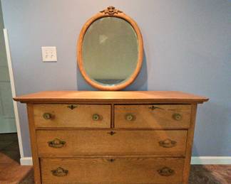 Antique Oak Dresser And Mirror