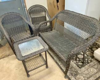 Four Pc Wicker Set and 4 Frontgate Chairs
